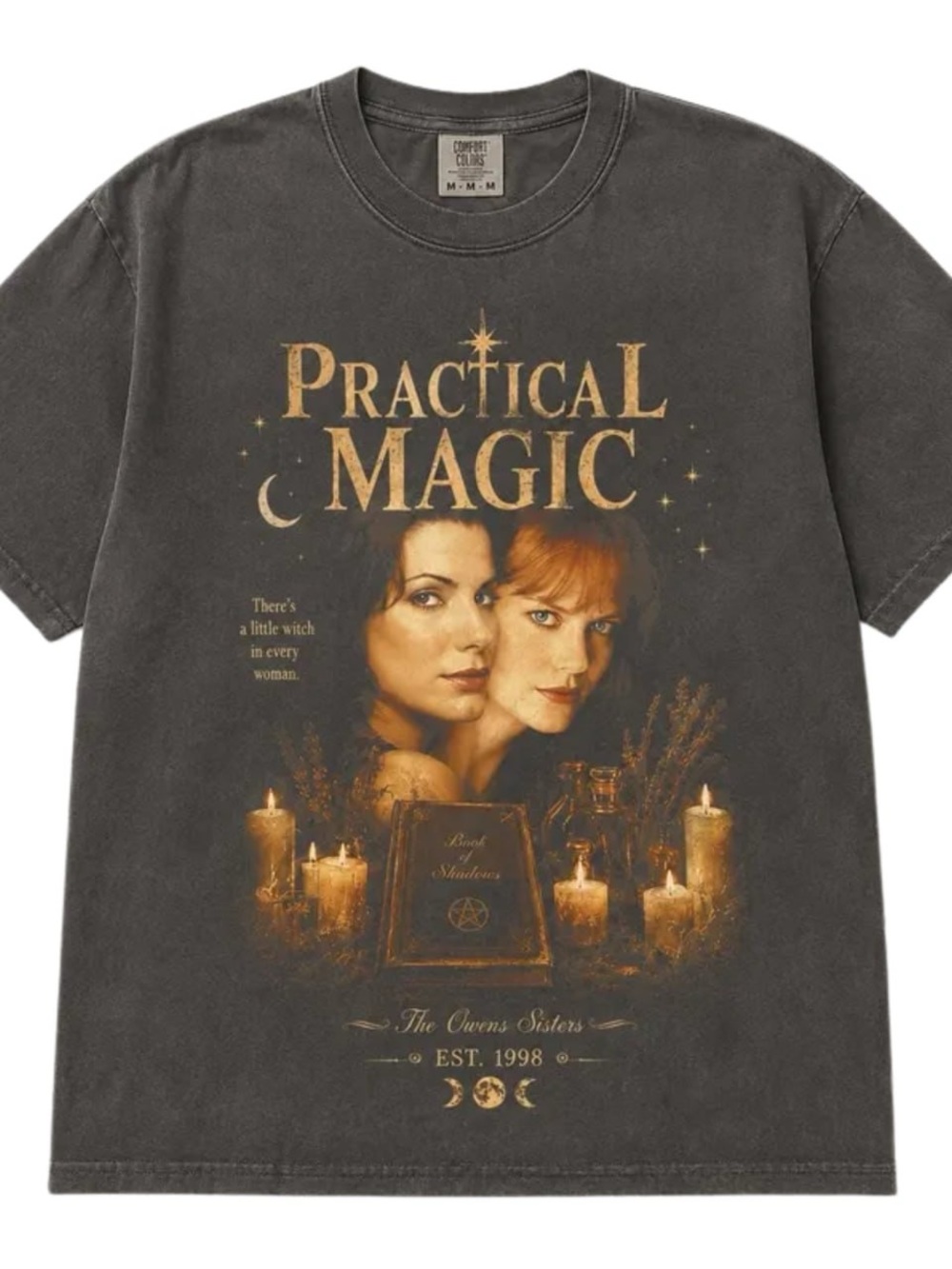Comfort Colors Practical Magic Graphic Tee - Charcoal with Gold